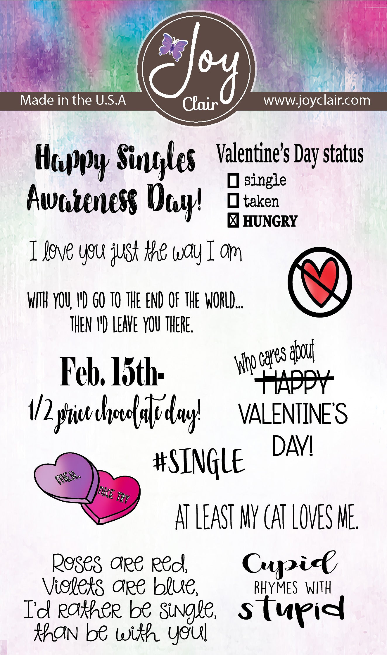 clear stamps of valentine sentiments and snarky sentiments anti-valentines